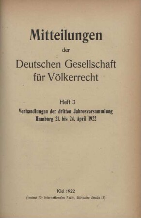3.1922: Mitteilungen der Deutschen Gesellschaft für Völkerrecht