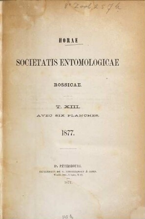 Horae Societatis Entomologicae Rossicae. 13, 13. 1877