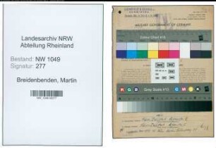Entnazifizierung Martin Breidenbenden , geb. 07.10.1891 (Schlosser)