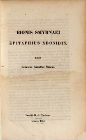 Epitaphius Addnidis : Edidit Henr. Ludolf. Ahrens