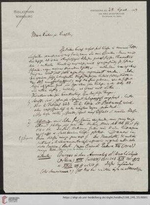 Brief von Aby Moritz Warburg an Franz Boll
