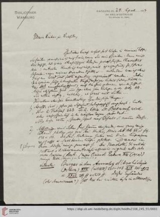 Brief von Aby Moritz Warburg an Franz Boll
