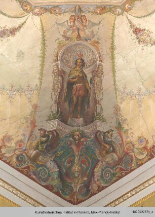 Freskendekoration mit Allegorien der vier Erdteile, Grotesken und Ornamente sowie der Ceres