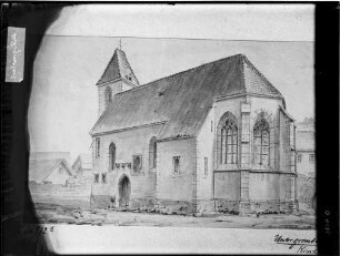 Untergrombach Aquarell der alten Katholischen Kirche von C. Schilling (1855)