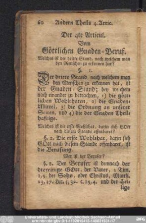 Der 4te Articul. Vom Göttlichen Gnaden-Beruf.