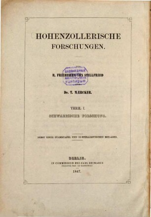 Hohenzollerische Forschungen. 1