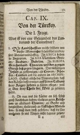 Cap. IX. Von der Türckey.