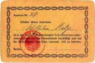 Ausweis für einen Beauftragten der Zentrale für Heimatdienst