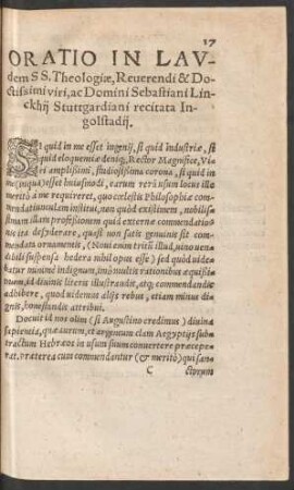 Oratio In Laudem SS. Theologiae ...