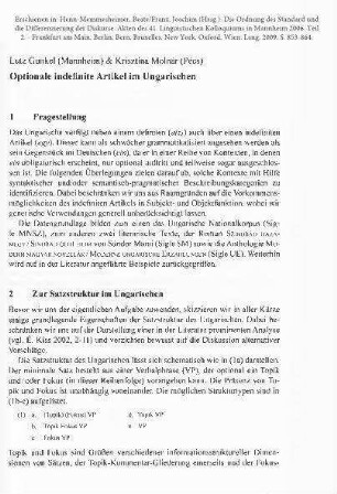 Optionale indefinite Artikel im Ungarischen