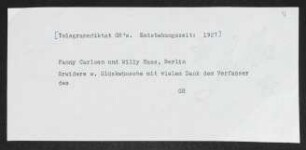 Brief von Gerhart Hauptmann an Willy Haas