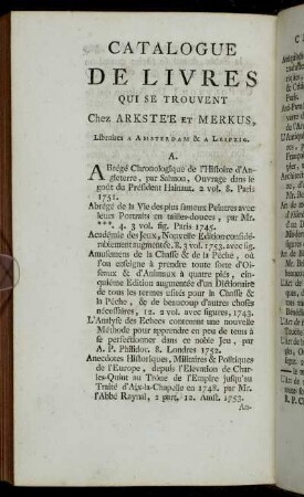 Catalogue De Livres Qui Se Trouvent Chez Arkstée Et Merkus