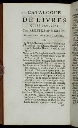 Catalogue De Livres Qui Se Trouvent Chez Arkstée Et Merkus