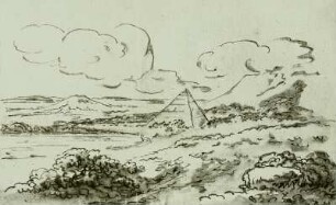 Landschaft mit Pyramide am Ufer eines Sees
