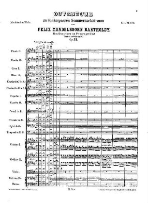 Felix Mendelssohn-Bartholdys Werke, 2,7. Nr. 7, Ouverture zu Shakespeares Sommernachtstraum : op. 21. - 54 S. - Pl.-Nr. M.B.7