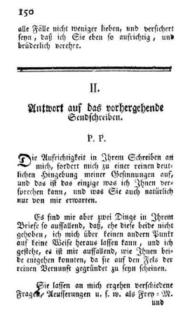 II. Antwort auf das vorhergehende Sendschreiben.