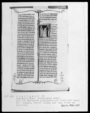 Lateinische Bibel, drei Bände — Initiale F (uit vir unus), darin Elkana und Hanna beten um ein Kind, Folio 155recto