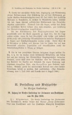 II. Verfassung und Wahlgesetze der Großen Landesloge