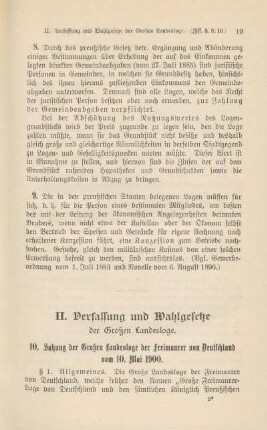 II. Verfassung und Wahlgesetze der Großen Landesloge