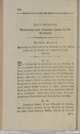 Zweite Abtheilung. Anwendung aller krummen Linien in der Baukunst