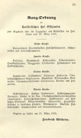 Rang-Ordnung der kurfürstlichen Hof-Offizianten