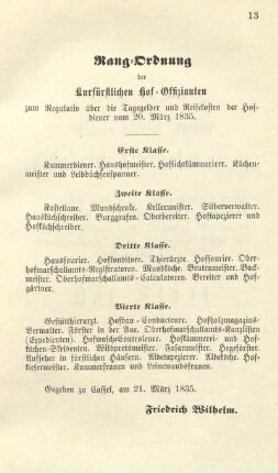 Rang-Ordnung der kurfürstlichen Hof-Offizianten