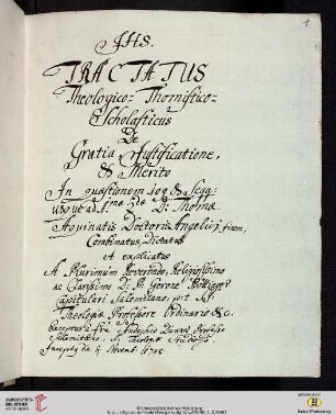 Gero Böttinger: Tractatus theologicus de Gratia, Justificatione et Merito