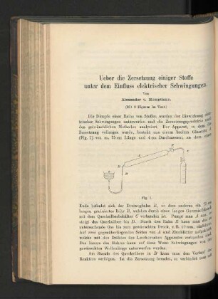 Ueber die Zersetzung einiger Stoffe unter dem Einfluss elektrischer Schwingungen.