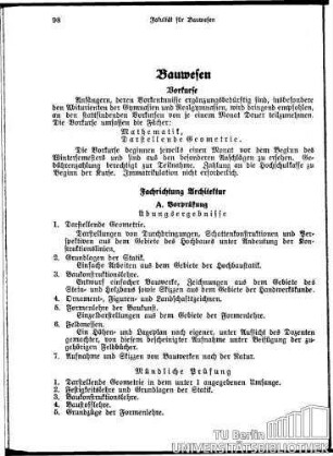 Bauwesen Fachrichtung für Architektur