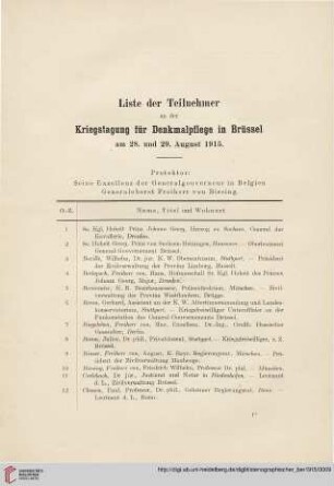 Liste der Teilnehmer