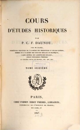 Cours d'études historiques, 16