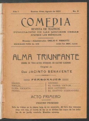 1922000900: Alma triunfante : [drama en tres actos, divididos en cuatro cuadros]