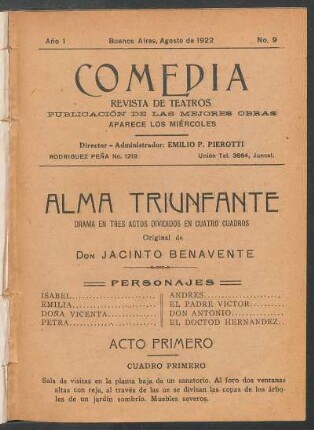 1922000900: Alma triunfante : [drama en tres actos, divididos en cuatro cuadros]