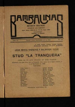 Stud "la tranquera" : pieza en un acto dividido en tres cuadros