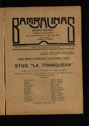 Stud &quot;la tranquera&quot; : pieza en un acto dividido en tres cuadros