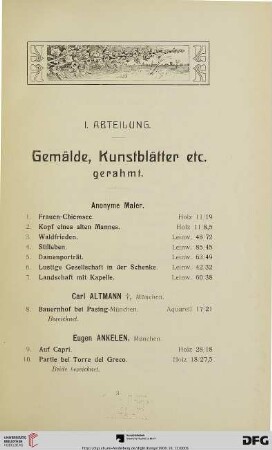 Gemälde, Kunstblätter (Nr. 1-215)