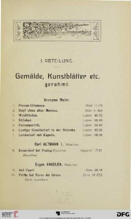 Gemälde, Kunstblätter (Nr. 1-215)