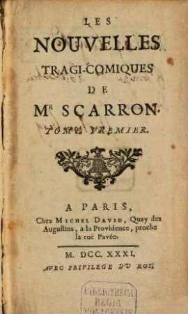Les Nouvelles Tragi-Comiques De Mr. Scarron, 1