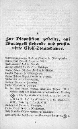 X. Zur Disposition gestellte, auf Wartegeld stehende und pensionirte Civil-Staatsdiener