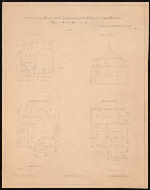 Wohnhaus G. Ruge in Karlsruh, Groß Rambin: 3 Grundrisse, Schnitt 1:100