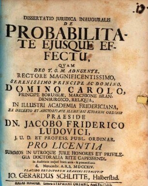 Dissertatio Juridica Inauguralis De Probabilitate Ejusque Effectu