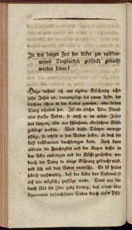 In wie langer Zeit der Acker zur vollkommenen Tragbarkeit geschickt gemacht werden könne?