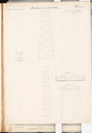 Hafenbahn mit Rangierbahnhof Schinkelwettbewerb 1889: Viadukt. Pfeiler: Ansichten 1:100, Kräftepläne