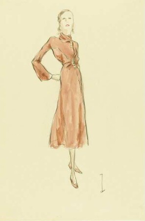 Frau in dunkelrotem Kleid