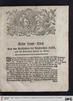 Erster Haupt-Titul. Von den Geschichten des Kayserlichen Hofes, und den Erblanden disseits der Alpen