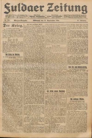 Ausgabe vom Mittwoch, den 16. September 1914.