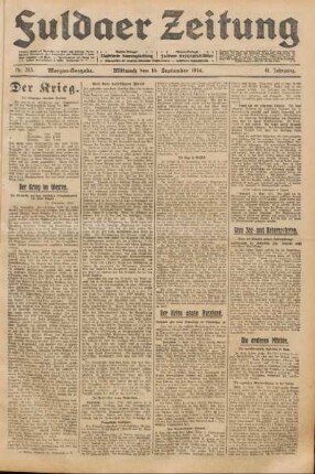 Ausgabe vom Mittwoch, den 16. September 1914.