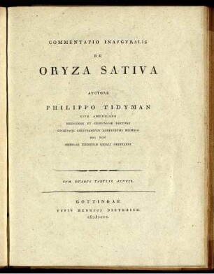 Commentatio Inauguralis De Oryza Sativa : Cum Duabus Tabulis Aeneis