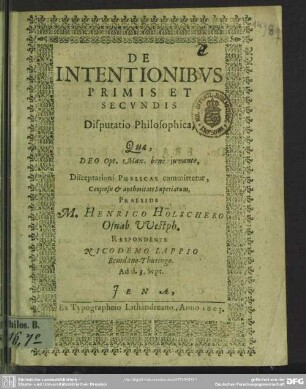 De intentionibus primis et secundis disputatio philosophica