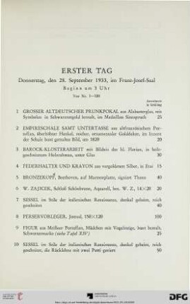 Erster Tag: Donnerstag, den 28. September 1933, im Franz-Josef-Saal, Beginn um3 Uhr (Nr. 1-320)